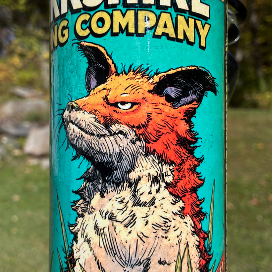 Wake and Bake handmade ceramic fox bong featuring orange fox artwork, neon yellow-green crackle glaze and glossy black accents.