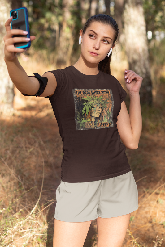 Distressed Berkshire Bong Rippers t-shirt with illustrated woman and marijuana leaves