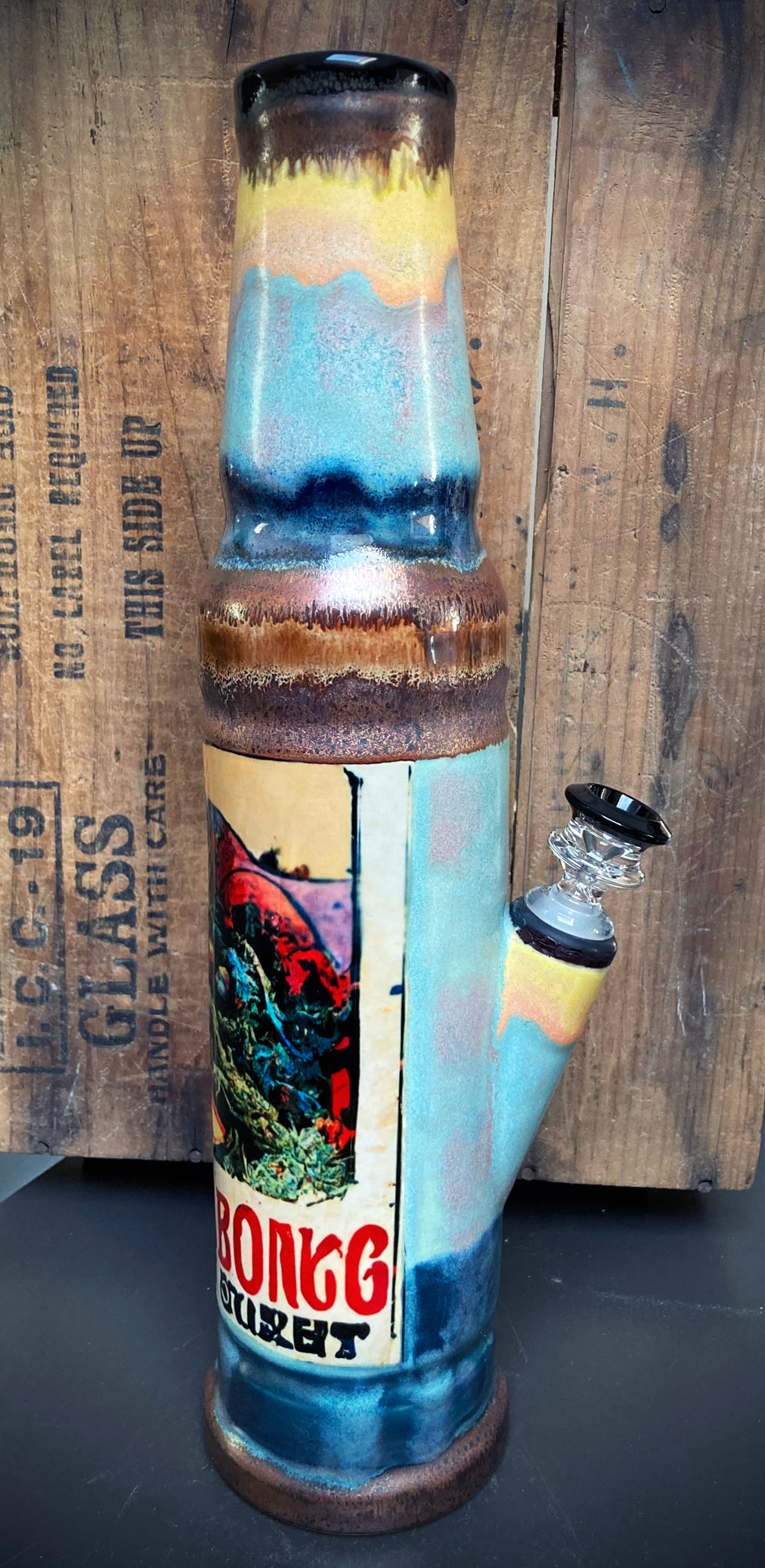 Berkshire Bong Company Ceramic Art Bong Cosmic Secret Water Pipe in Vibrant Colors with Unique Design