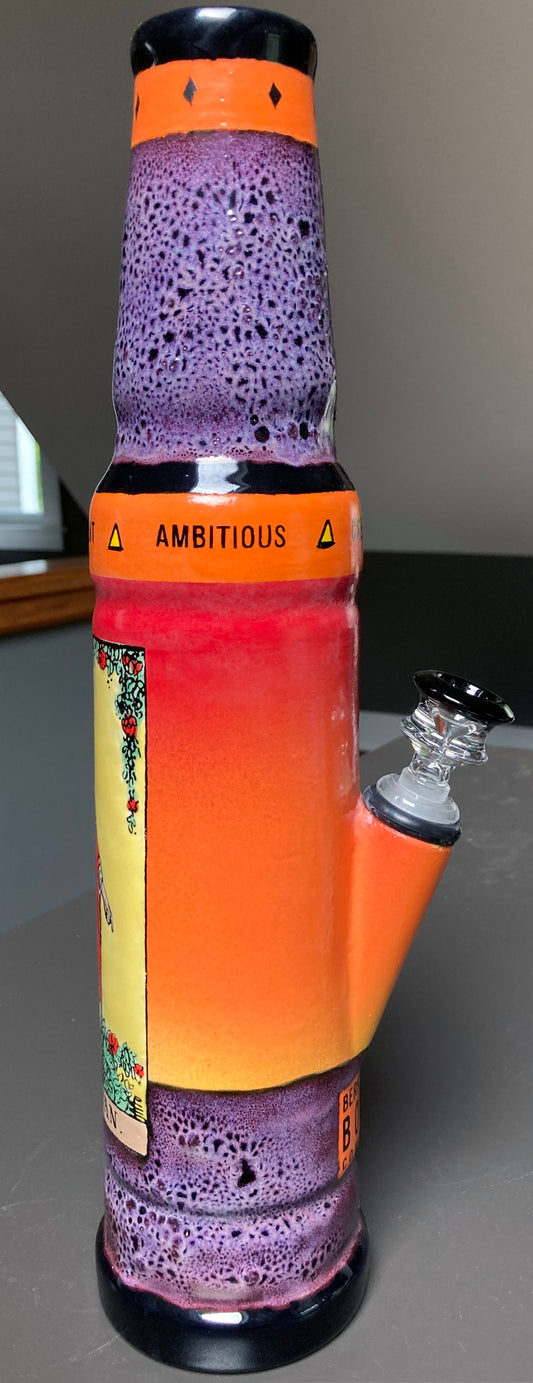 Ceramic Bong The Magician Tarot Card Water Pipe by Berkshire Bong Company with colorful purple and orange design