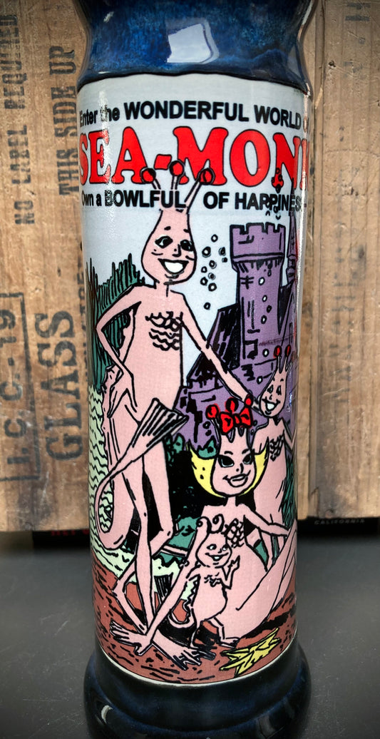 Bong featuring classic comic ad styling with Sea Monkeys and black glass bowl.